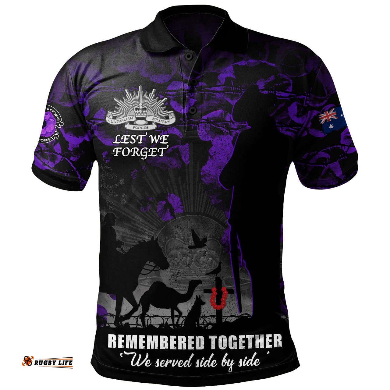 Amazing Aussie Australia Anzac Day Purple Poppy Tribute Remembered Together Polo Shirt