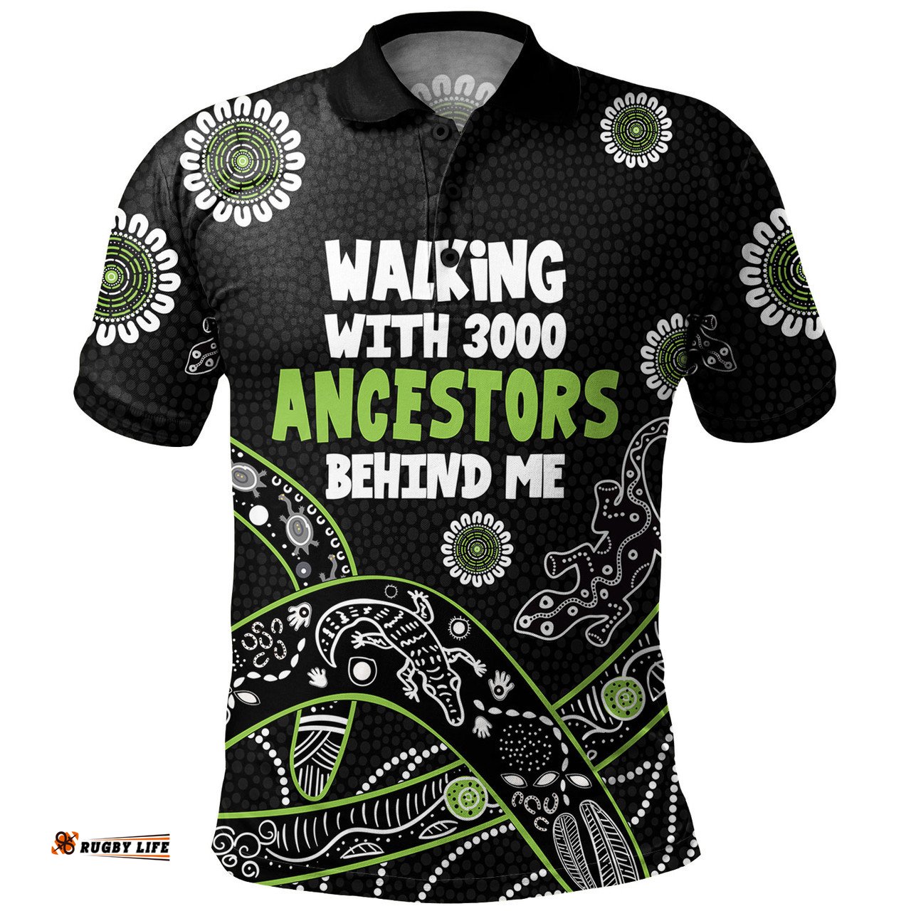 Amazing Aussie Australia Aboriginal Walking with 3000 Ancestors Behind Me Black and Green Patterns Polo Shirt