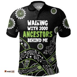 Amazing Aussie Australia Aboriginal Walking with 3000 Ancestors Behind Me Black and Green Patterns Polo Shirt