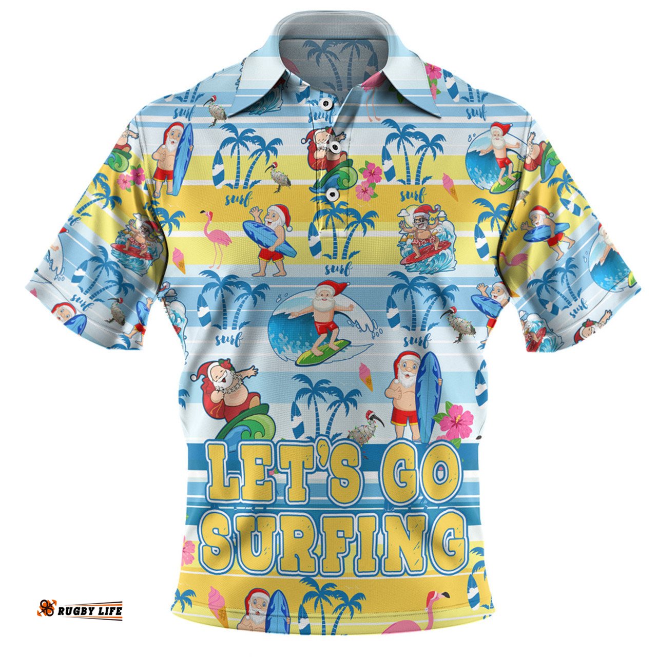 Amazing Aussie Australia Surfing Christmas Tropical Santa Let's Go Surfing Polo Shirt