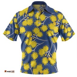 Amazing Aussie Australia Flowers Aboriginal Yellow Wattle Flowers With Aboriginal Dot Art Polo Shirt