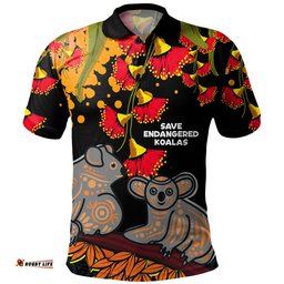 Amazing Aussie Australia Aboriginal Save Endangered Koalas Red Bottle Brush Flower Polo Shirt