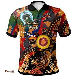 Amazing Aussie Australia Naidoc Week Custom Naidoc Aboriginal Inspired Dot Art Painting With Native Kangaroo "Get up, Stand up, Show up," Polo Shirt