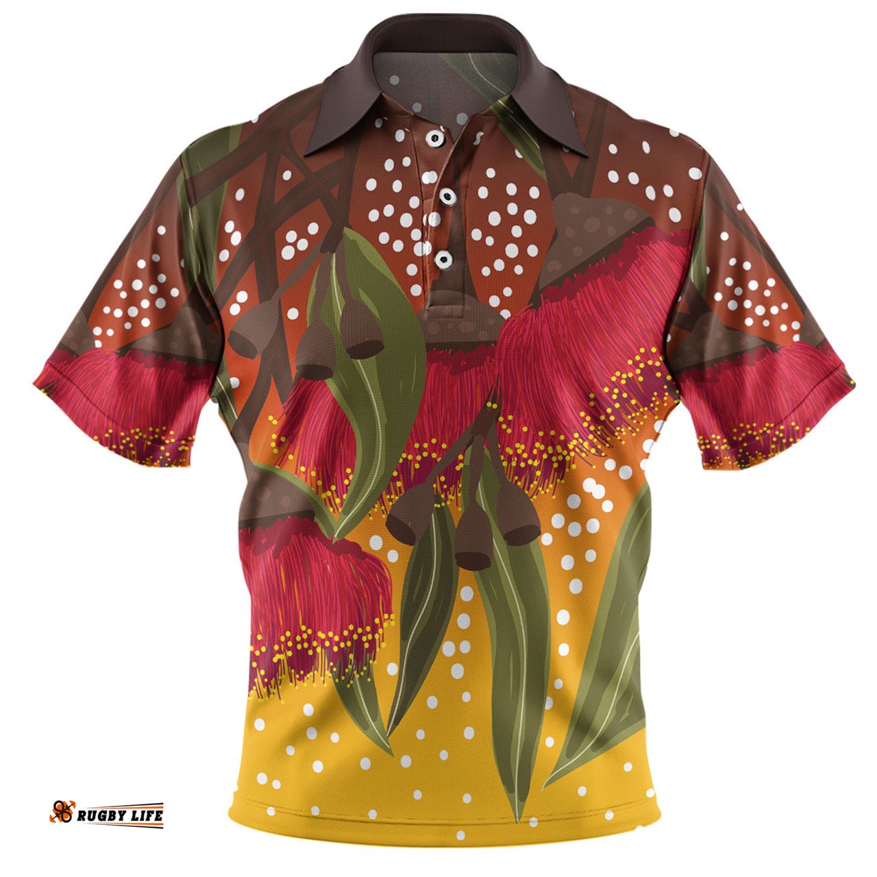 Amazing Aussie Australia Aboriginal Red Eucalyptus Aboriginal Dot Art Polo Shirt
