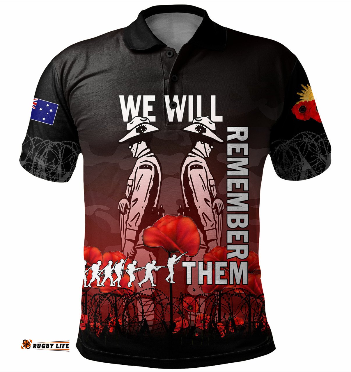 Amazing Aussie Australia Anzac Day Anzac Day Soldier We Will Remember Them Red Polo Shirt