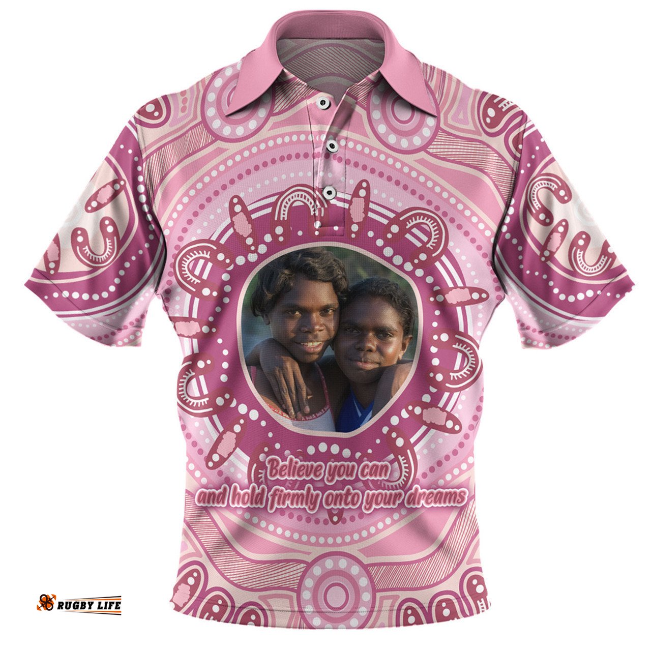 Amazing Aussie Australia Aboriginal Custom Believe You Can And Hold Firmly Onto Your Dreams Personalised Photo (Pink) Polo Shirt