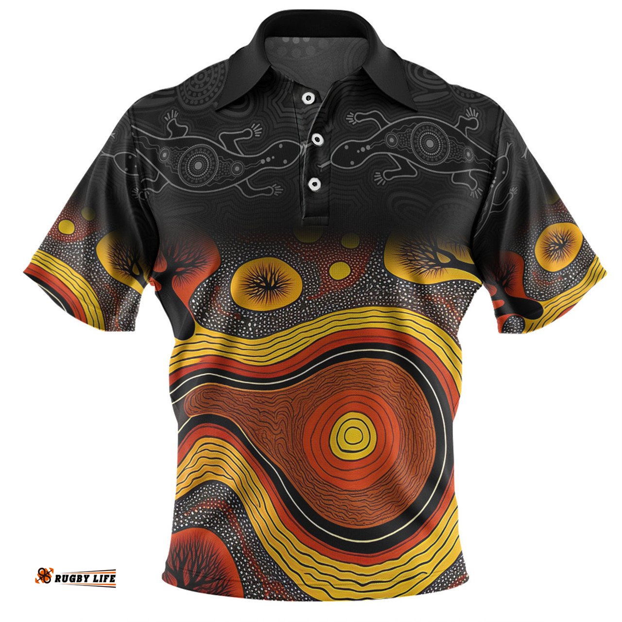 Amazing Aussie Australia Aboriginal Custom Dreaming Trees And Goanna In Dot Pattern Polo Shirt