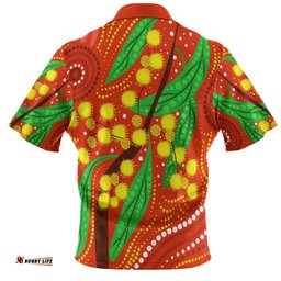 Amazing Aussie Australia Aboriginal Aboriginal Dot Art Of Australian Yellow Wattle Painting Polo Shirt