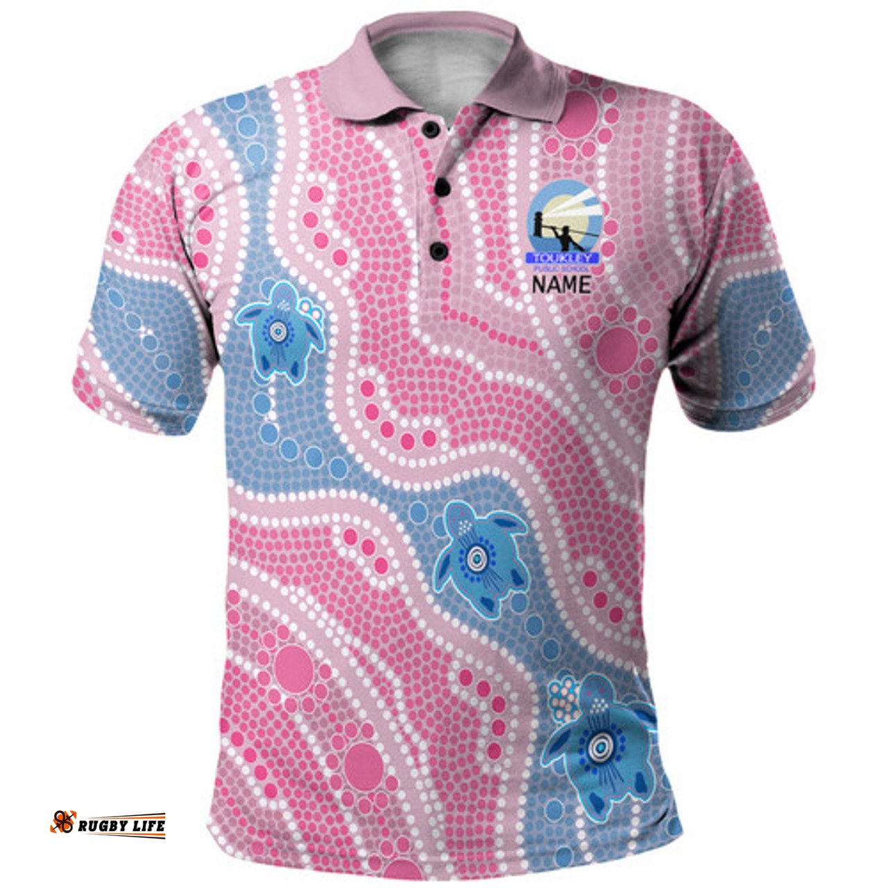 Amazing Aussie CUSTOM KID Australia Turtles Aboriginal Custom Dreamtime River And Turtles Dot Art Painting Pink Polo Shirt