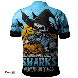 Amazing Aussie Cronulla Sutherland Sharks Dark Moon Rugby Halloween Battle Edition Polo Shirt