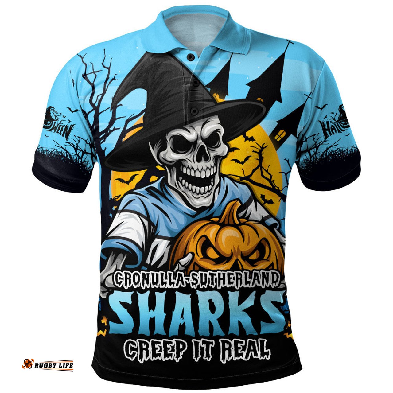 Amazing Aussie Cronulla Sutherland Sharks Dark Moon Rugby Halloween Battle Edition Polo Shirt