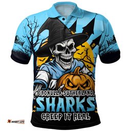 Amazing Aussie Cronulla Sutherland Sharks Dark Moon Rugby Halloween Battle Edition Polo Shirt