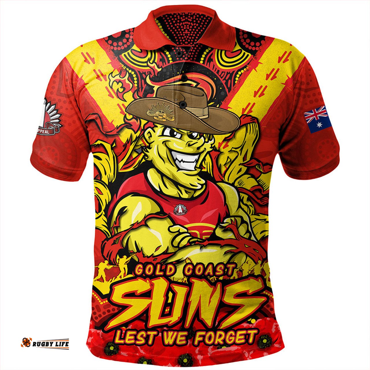 Amazing Aussie Gold Coast SUNS Ripped Legacy Of The Game The ANZAC Spirit Lives On Polo Shirt