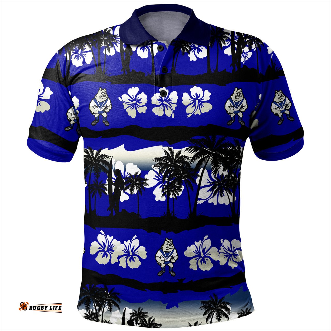 Amazing Aussie Canterbury Bankstown Bulldogs Tropical Hibiscus and Coconut Trees Polo Shirt