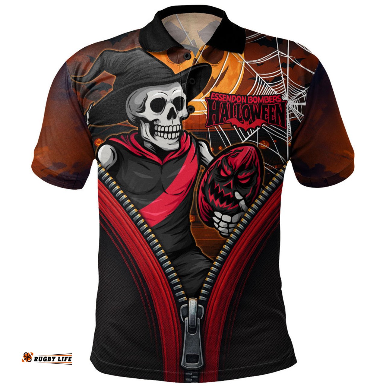 Amazing Aussie Essendon Halloween Night Reaper Zipper Polo Shirt