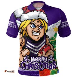 Amazing Aussie Fremantle Santa Scoring Touchdown On Christmas Game Day Polo Shirt