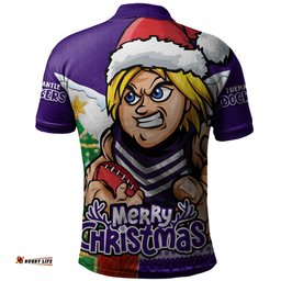 Amazing Aussie Fremantle Santa Scoring Touchdown On Christmas Game Day Polo Shirt