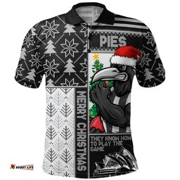 Amazing Aussie Collingwood Merry Christmas Knit Style Festive Spirit Polo Shirt
