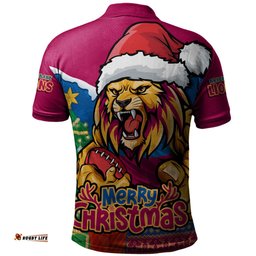 Amazing Aussie Brisbane Lions Santa Scoring Touchdown On Christmas Game Day Polo Shirt