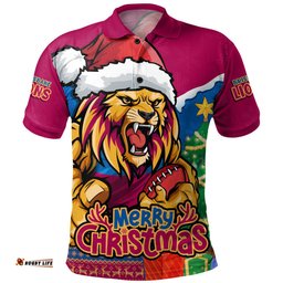 Amazing Aussie Brisbane Lions Santa Scoring Touchdown On Christmas Game Day Polo Shirt