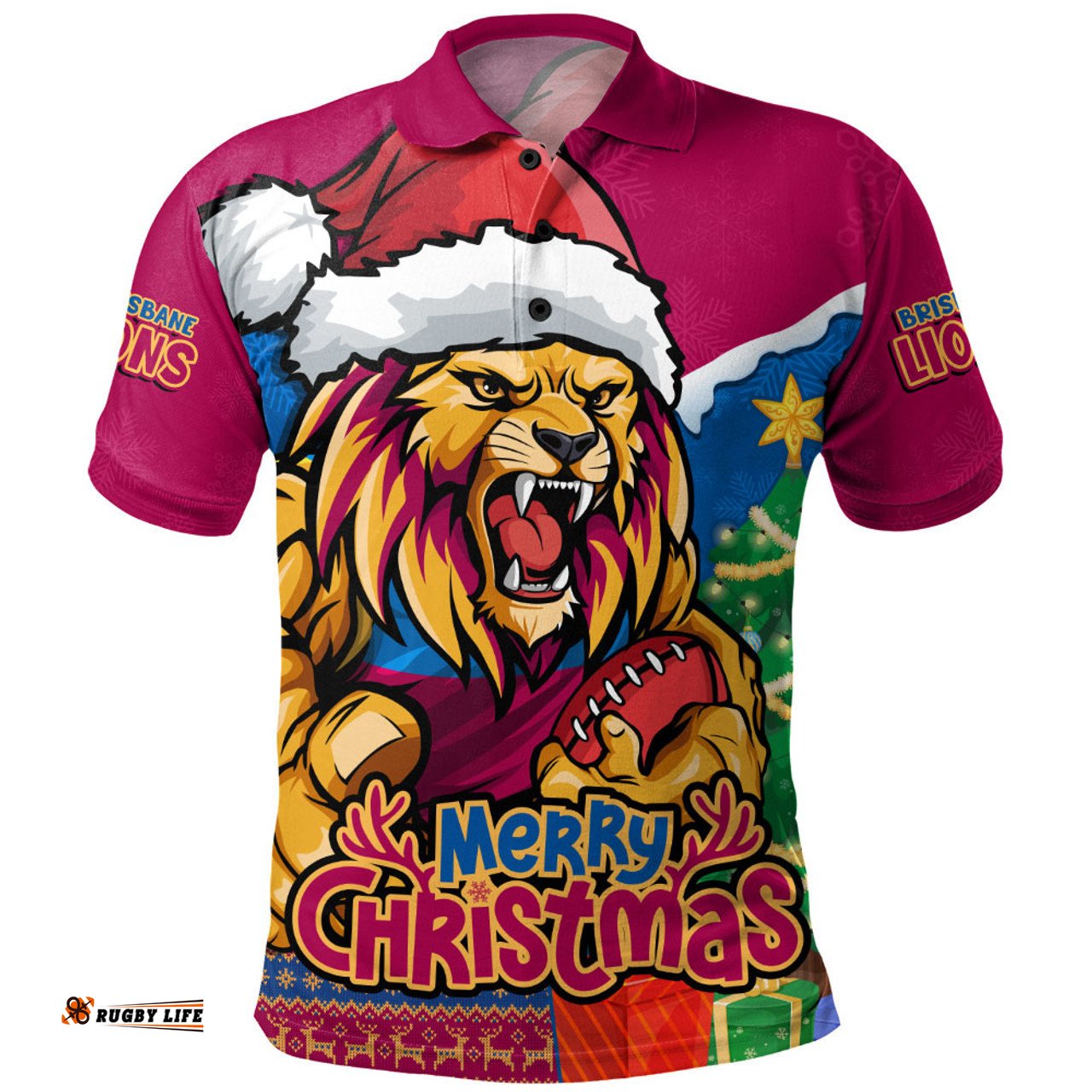Amazing Aussie Brisbane Lions Santa Scoring Touchdown On Christmas Game Day Polo Shirt