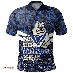 Amazing Aussie Canterbury Bankstown Bulldogs Tropical Patterns And Dot Painting Eat Sleep Rugby Repeat Polo Shirt