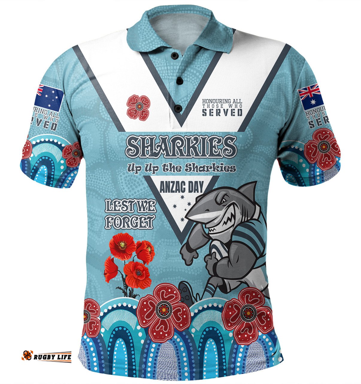 Amazing Aussie Cronulla Sutherland Sharks Anzac Custom Up Up The Heroes Polo Shirt
