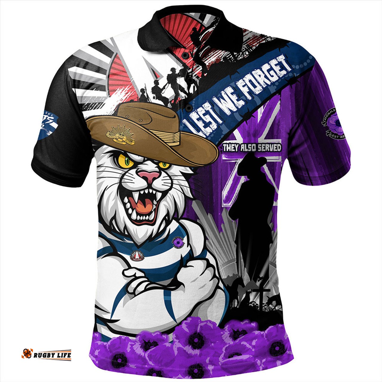 Amazing Aussie Geelong Cats ANZAC Day Honor Purple Valor And Spirit Polo Shirt