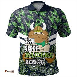 Amazing Aussie Canberra Raiders Tropical Patterns And Dot Painting Eat Sleep Rugby Repeat Polo Shirt