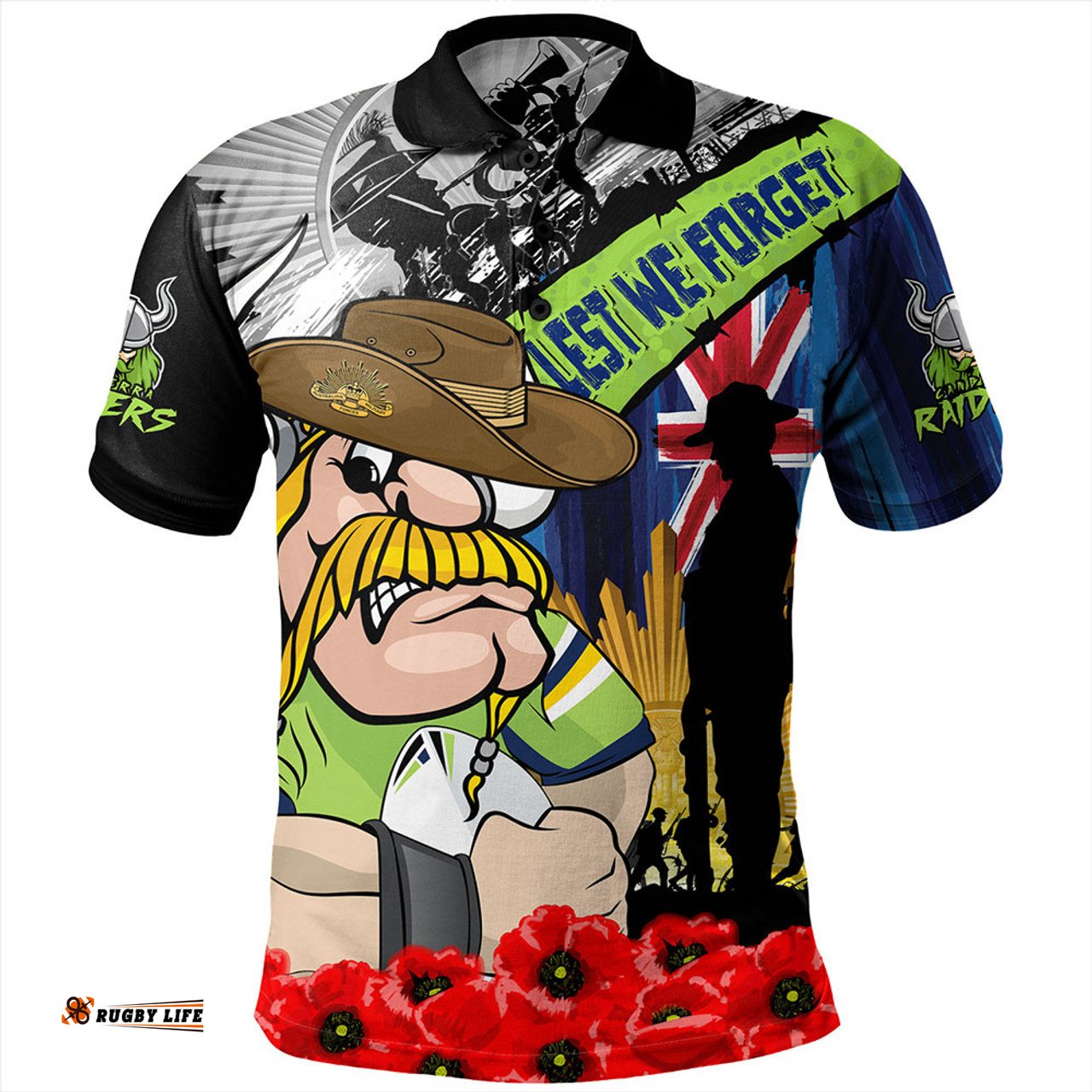 Amazing Aussie Canberra Raiders United In Spirit Anzac Day Tribute Polo Shirt
