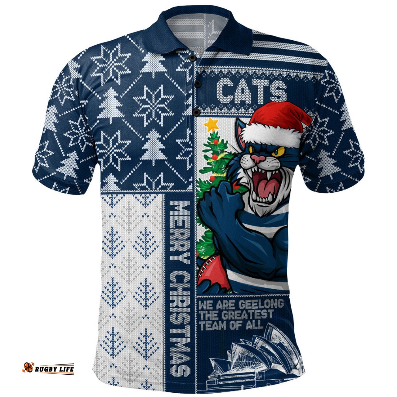 Amazing Aussie Geelong Cats Merry Christmas Knit Style Festive Spirit Polo Shirt