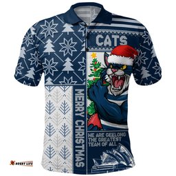 Amazing Aussie Geelong Cats Merry Christmas Knit Style Festive Spirit Polo Shirt