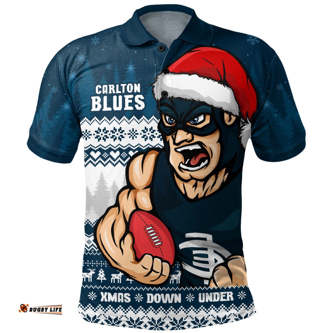 Amazing Aussie Carlton Merry Christmas Down Under Footy Power Style Polo Shirt