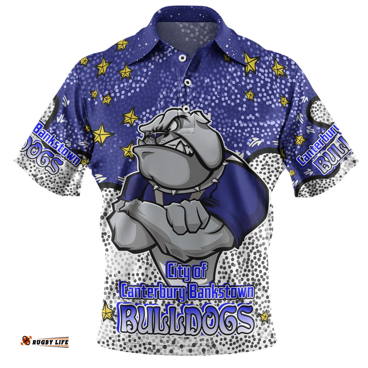 Amazing Aussie Canterbury Bankstown Bulldogs Custom Team With Dot And Star Patterns For Tough Fan Polo Shirt