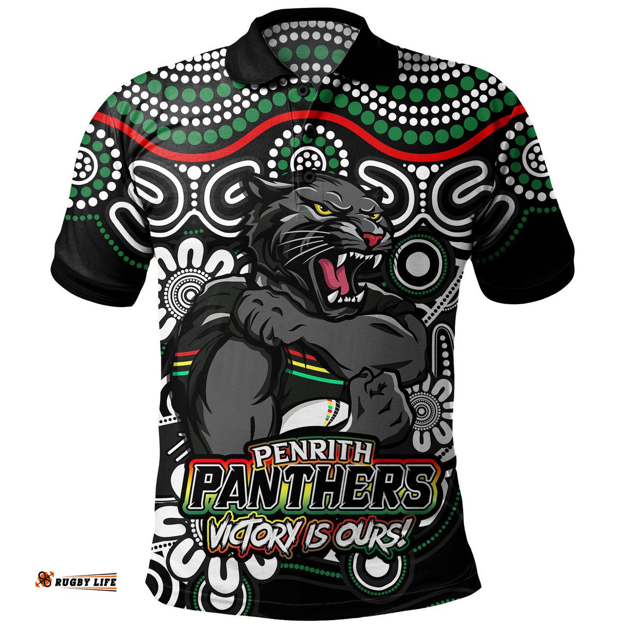 Amazing Aussie Penrith Panthers Aboriginal Inspired Tough Fan Rugby For Life Polo Shirt