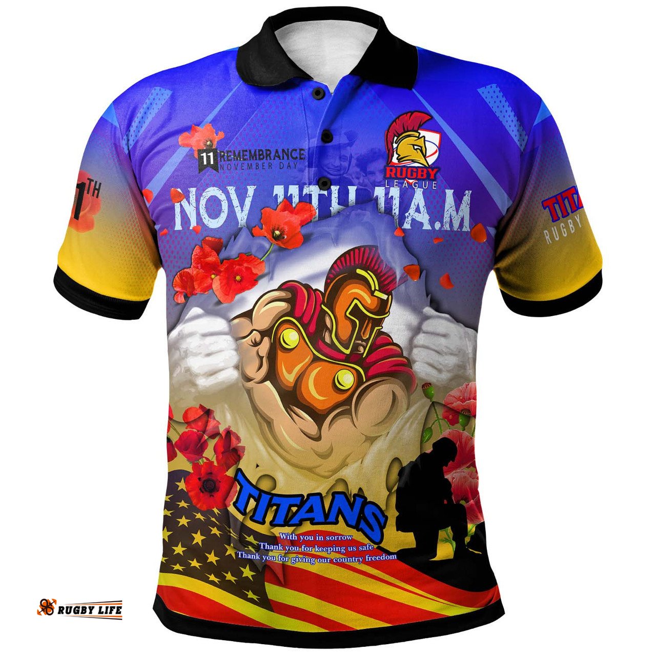 Amazing Aussie Gold Coast Titans Custom Gold Coast Titans Remembrance Day Lest We Forget Poppies Polo Shirt