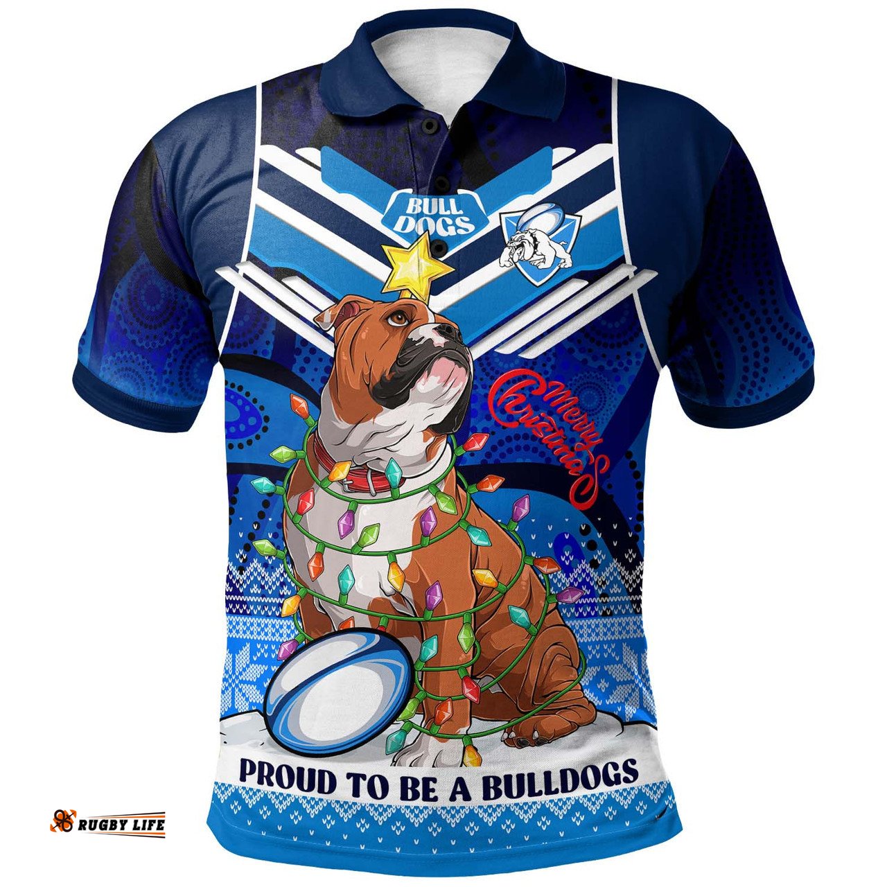 Amazing Aussie Canterbury Bankstown Bulldogs Christmas Custom Pride To Be A Canterbury Bankstown Bulldogs Ugly Christmas Pattern And Aboriginal Inspired Polo Shirt