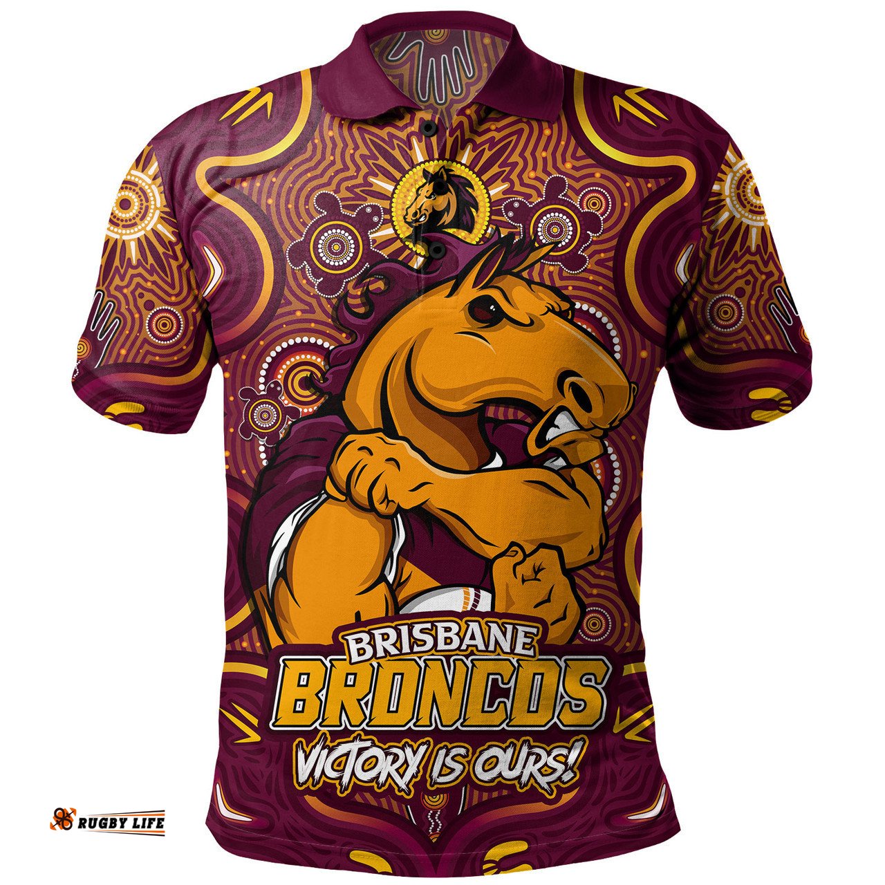Amazing Aussie Brisbane Broncos Aboriginal Pattern Inspired Victory Is Ours Polo Shirt
