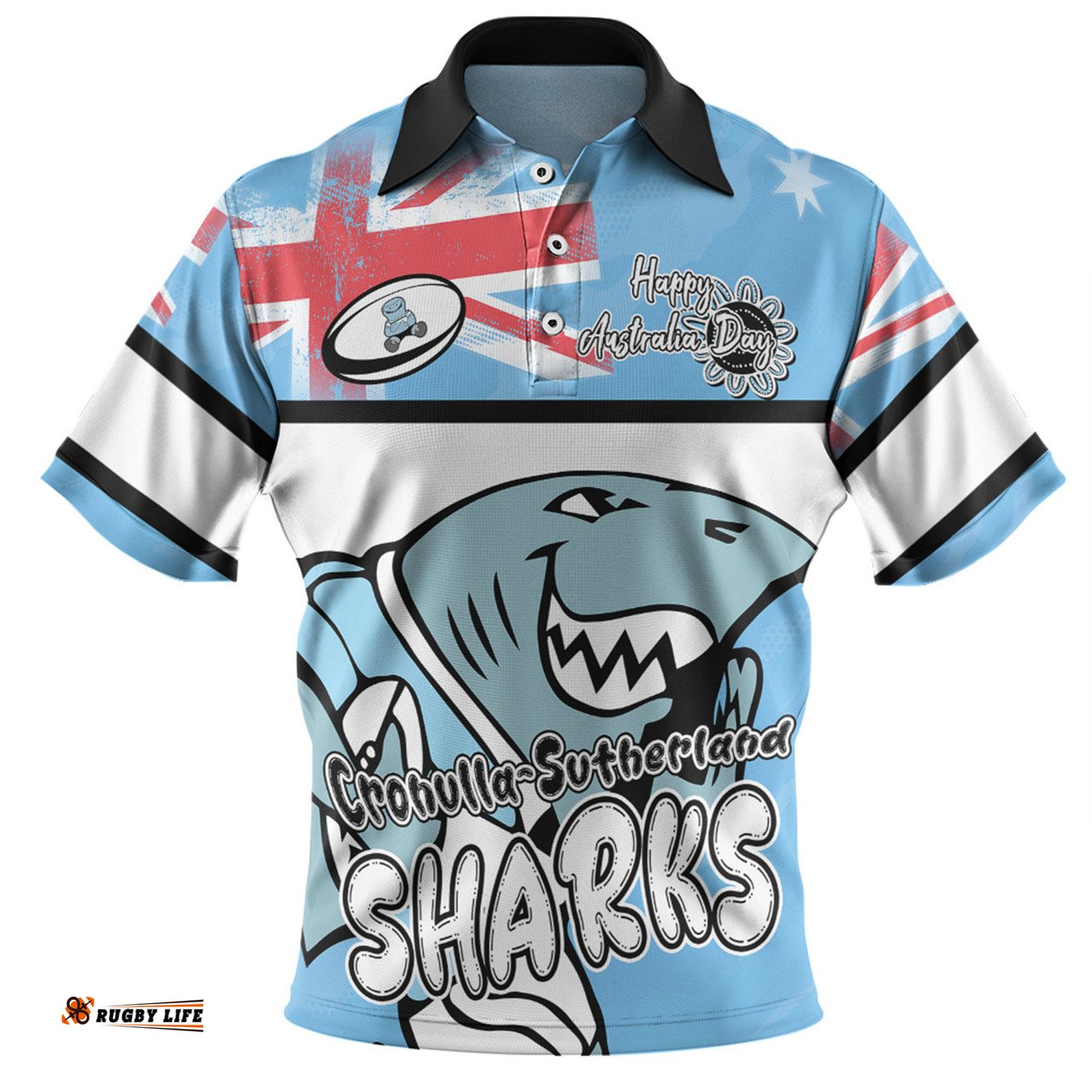 Amazing Aussie Cronulla Sutherland Sharks Happy Australia Day We Are One And Free Polo Shirt