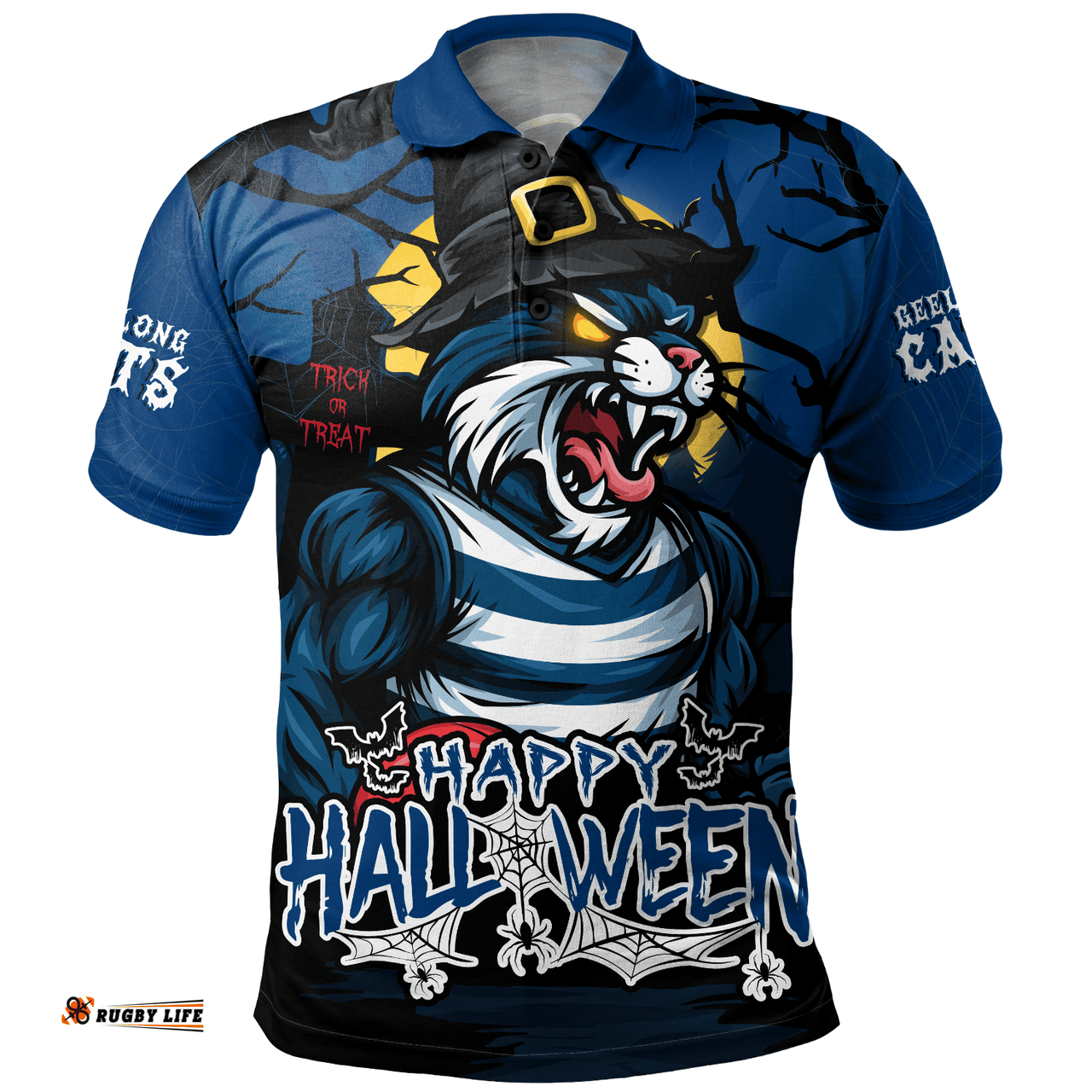 Amazing Aussie Geelong Cats Full Moon Fever Halloween Supporter Polo Shirt