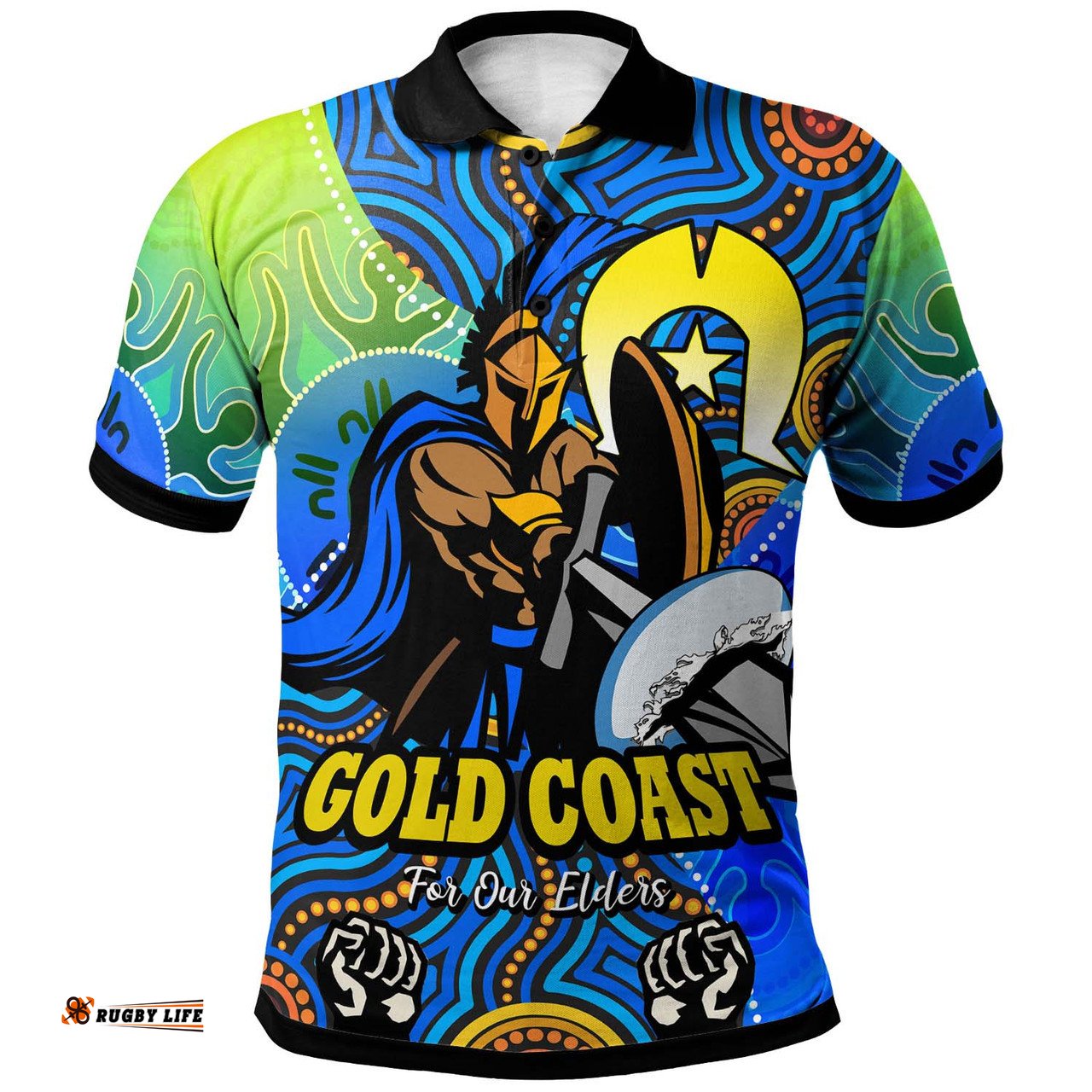 Amazing Aussie Gold Coast Titans Naidoc Custom Naidoc Week and Torres Strait Island with Aboriginal Inspired Dot Painting Style Polo Shirt
