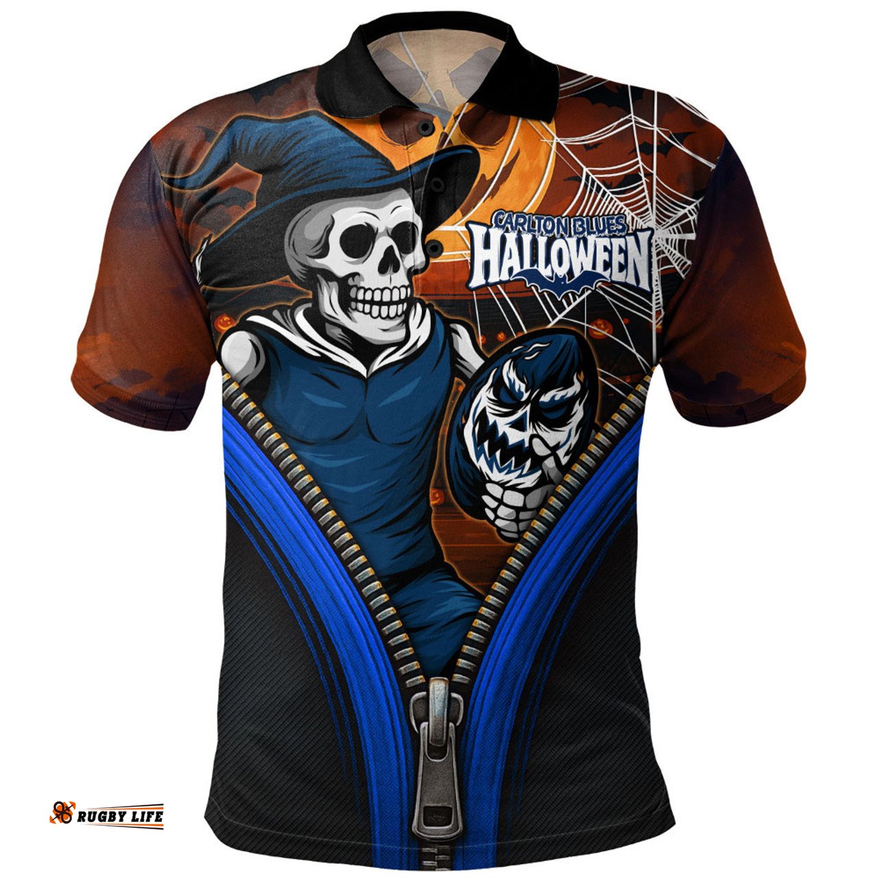 Amazing Aussie Carlton Halloween Night Reaper Zipper Polo Shirt