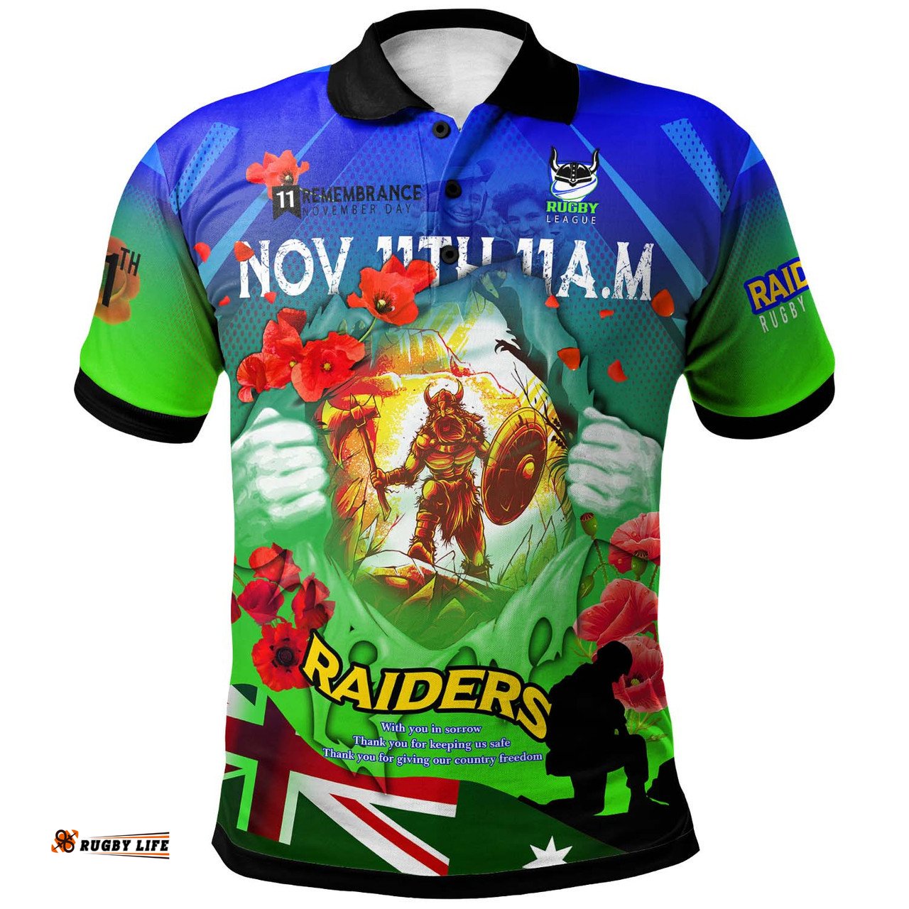 Amazing Aussie Canberra Raiders Custom Canberra Raiders Remembrance Day Lest We Forget Poppies Polo Shirt