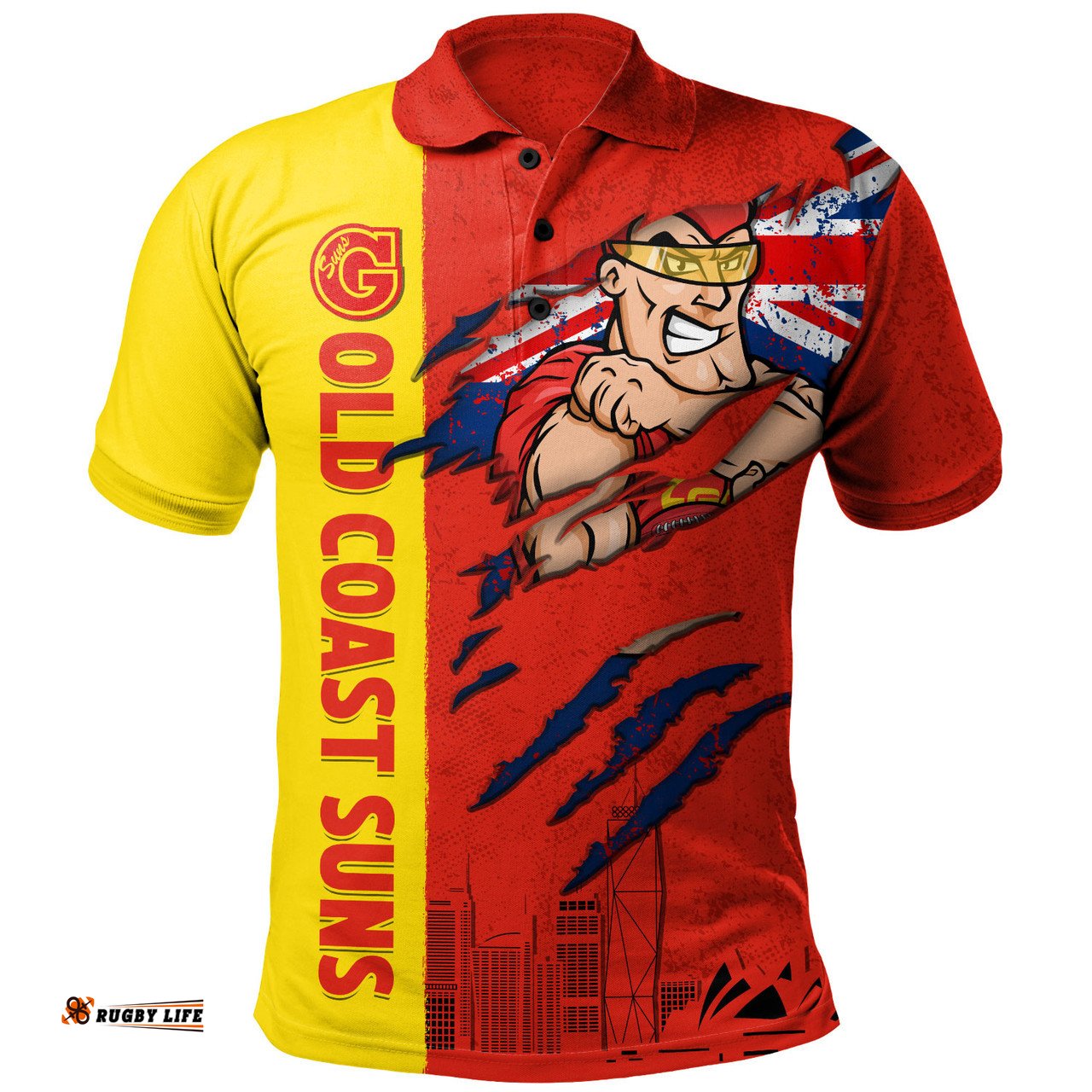 Amazing Aussie Gold Coast SUNS Burning Passion Of Power Scratch Style Polo Shirt