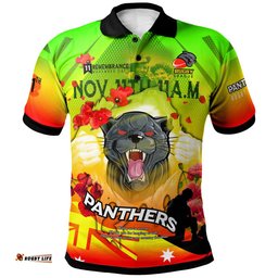 Amazing Aussie Penrith Panthers Custom Penrith Panthers Remembrance Day Lest We Forget Poppies Polo Shirt