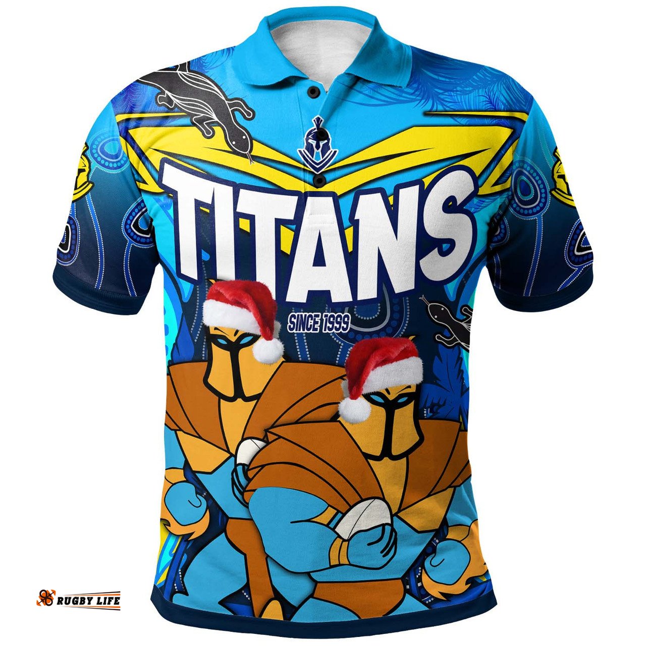 Amazing Aussie Gold Coast Titans Christmas Custom Gold Coast Titans Aboriginal Inspired Summer Vibes Christmas Polo Shirt