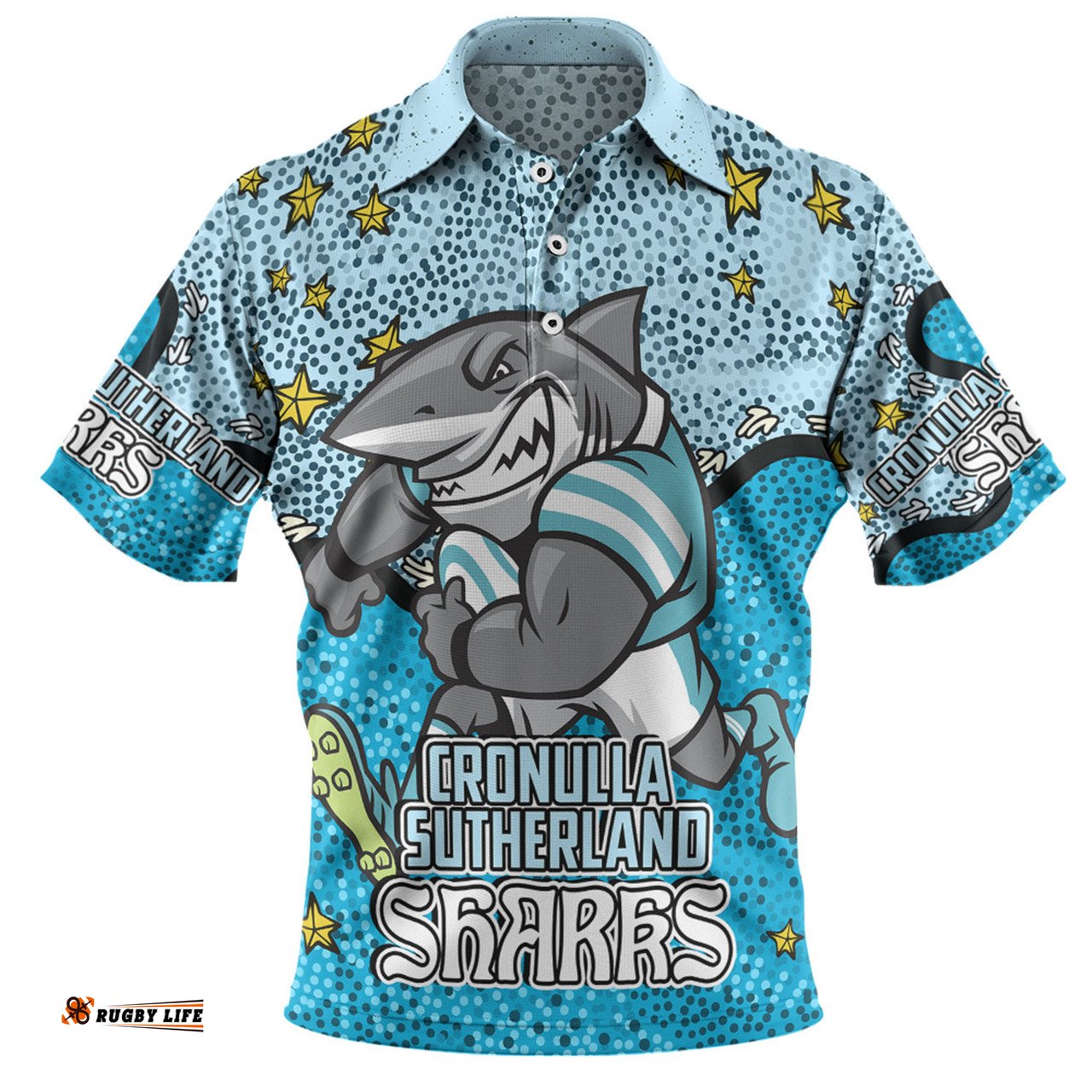 Amazing Aussie Cronulla Sutherland Sharks Custom Team With Dot And Star Patterns For Tough Fan Polo Shirt