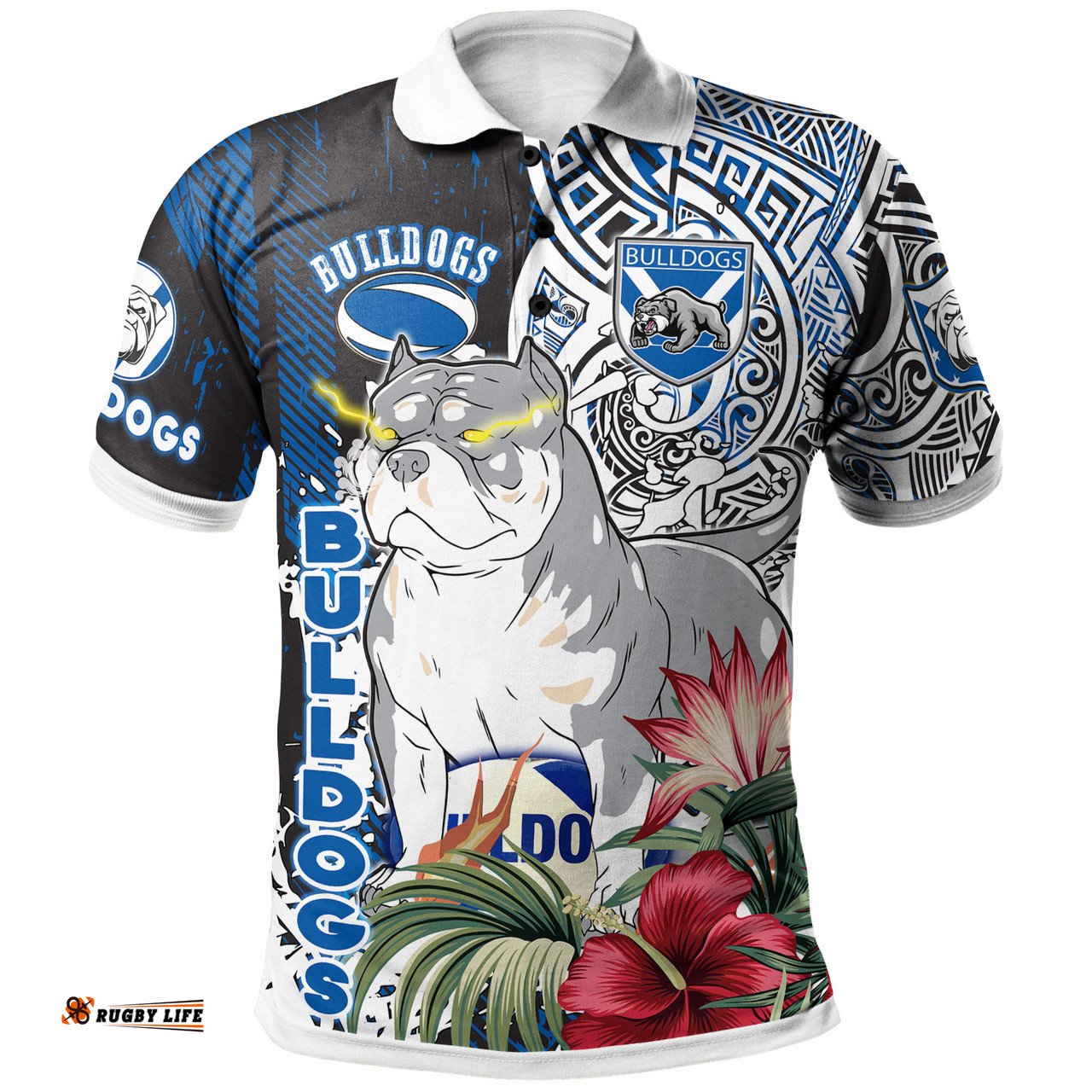 Amazing Aussie Australia Canterbury Bankstown Polynesian Custom Super Canterbury Bankstown With Polynesian Tribal Pattern And Hibiscus Flower Polo Shirt