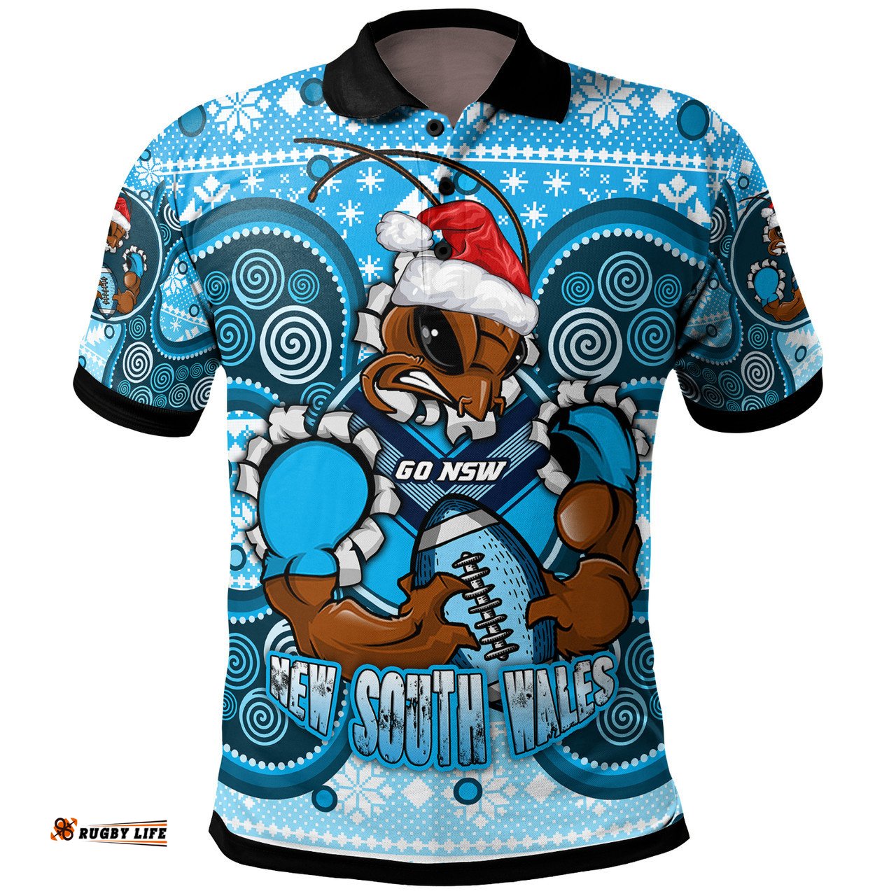 Amazing Aussie Cockroaches Christmas Custom NSW Blues Cockroaches Mascot Aboriginal Inspired Christmas Polo Shirt