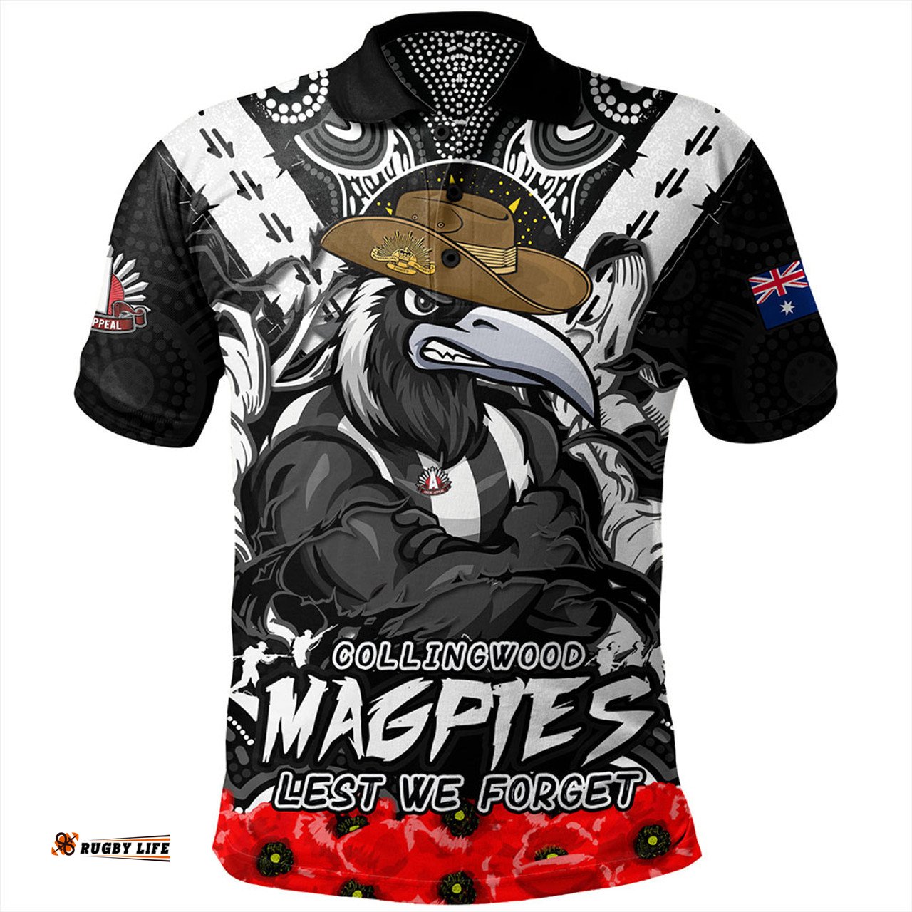 Amazing Aussie Collingwood Ripped Legacy Of The Game The ANZAC Spirit Lives On Polo Shirt